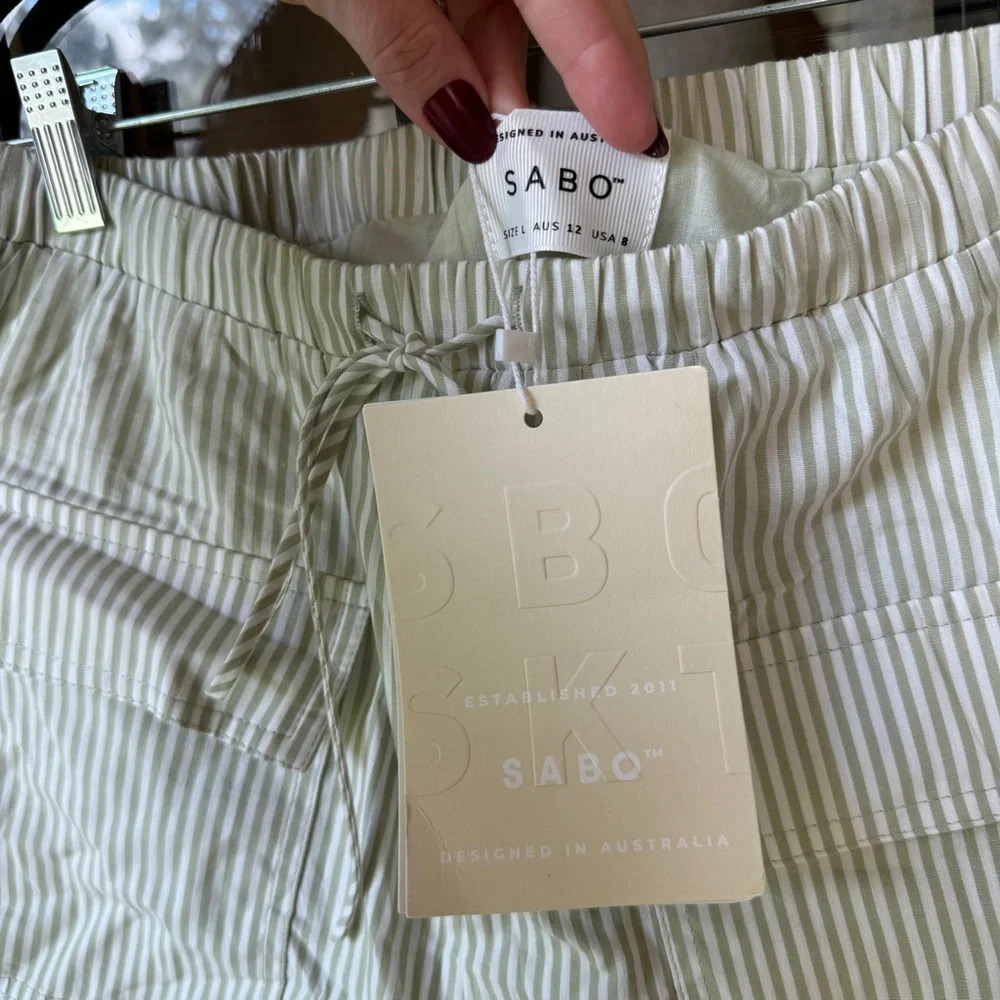 Sabo Skirt boxer shorts high waisted stripes daily drills pockets sage sea foam - Picture 3 of 7